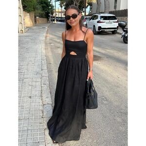 Commense Black‎ Maxi Dress Cutout 100% Cotton Summer Dress Party Sundress XS